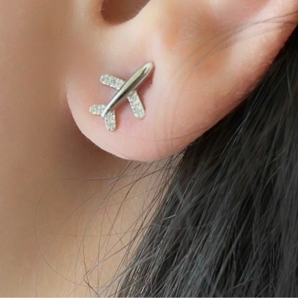 Sterling Silver Airplane Stud Earrings and Bracelet set - Picture 4 of 4